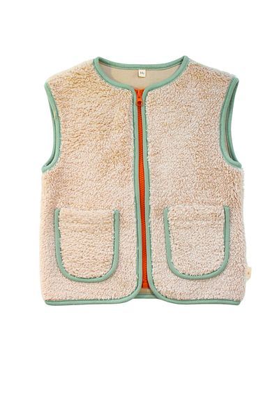 Miela Kids Бежов плюшен жилет - бродиран слоган