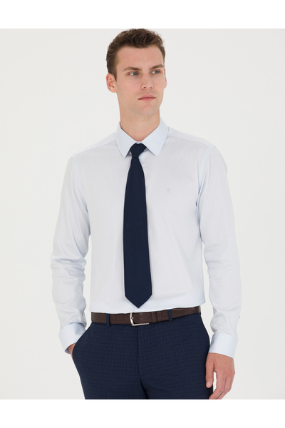 Pierre Cardin قميص أساسي أزرق فاتح بأكمام طويلة وقصة ضيقة 50280213-VR003
