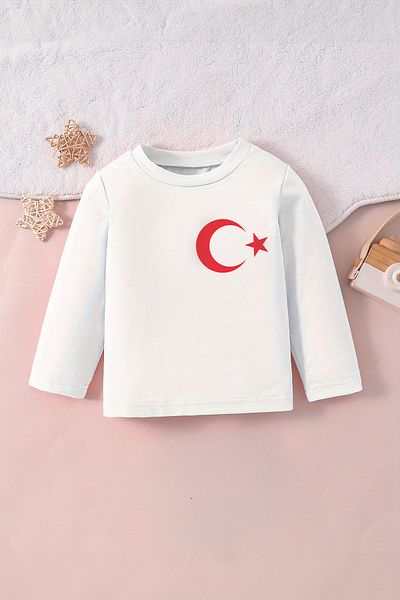 MYADA 23 aprilie 19 mai 10 noiembrie Tricou cu mânecă lungă pentru copii cu imprimeu lateral cu stea lunii 22553-1