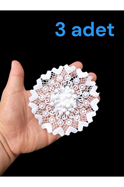 DUAYEN Güpür dantel üç boyutlu aplik lilyum desen 3 adet