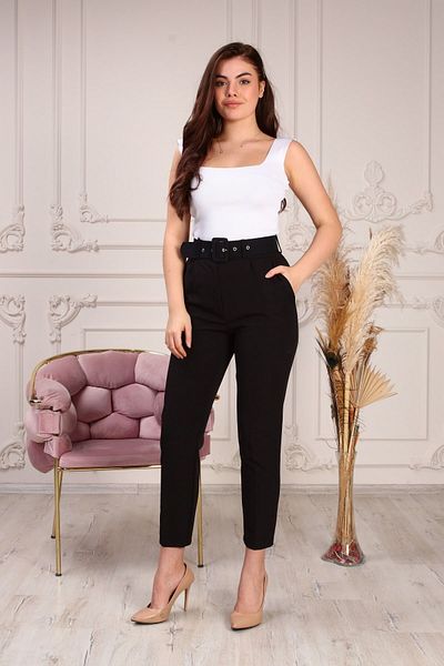 KAŞİHA Women's Narrow Leg Classic Belted Fabric Trousers - Black