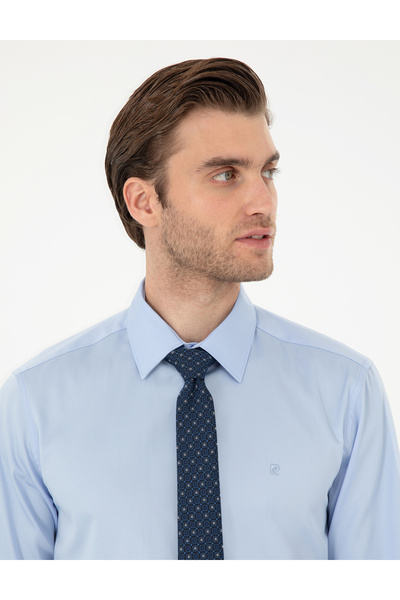 Pierre Cardin Koyu Mavi Parlak Saten Slim Fit Uzun Kollu Basic Gömlek 50292520-VR032