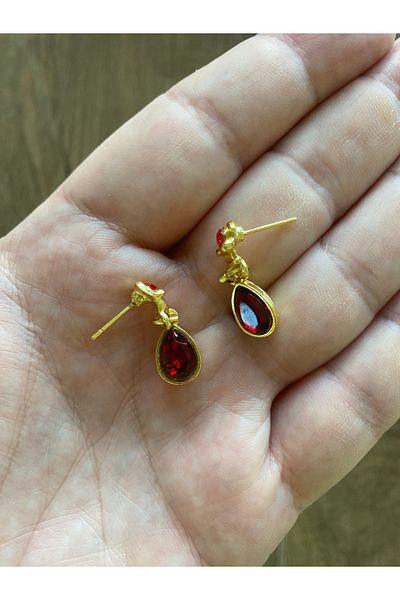 Store Rose Flower Water Drop Shaped Modern Red Bead Necklace Earring Set