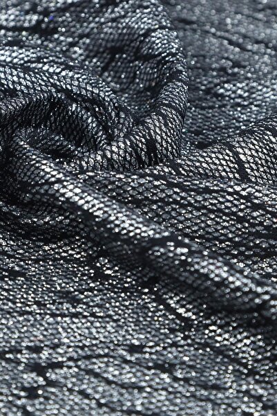 Kumaş Deposu Pırıltı Ronya Dantel Desenli Simli Siyah Abiye Kumaş