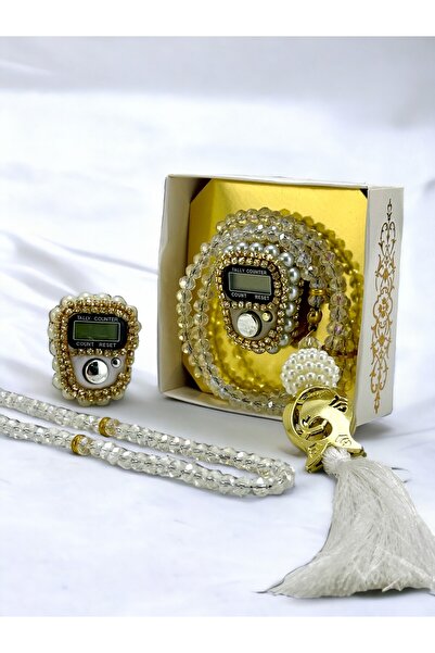 Deniz Elmasları Hediyelik Taşlı Zikirmatik, Kristal Tesbih Seti Kutulu