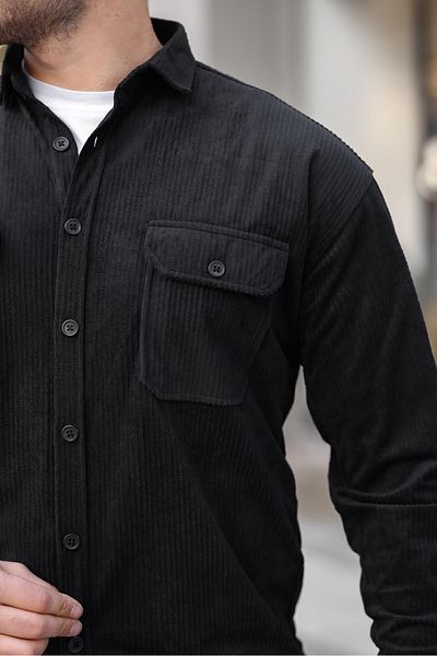 Valiberta Double Pocket Wedge Corduroy Shirt for Men - Black