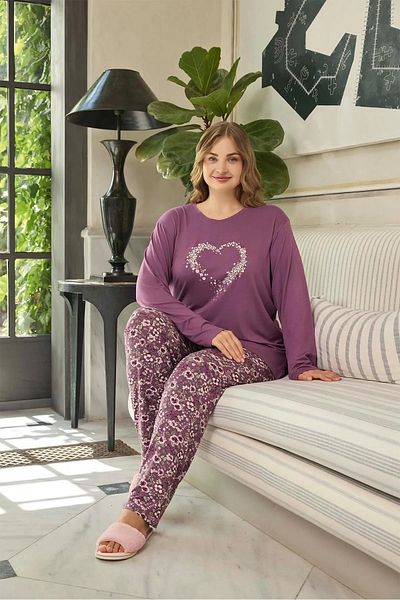 Aydoğan Plus Size Battal Long Sleeve Women's Pajamas Set