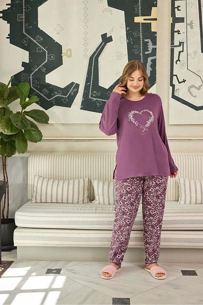 Aydoğan Plus Size Battal Long Sleeve Women's Pajamas Set