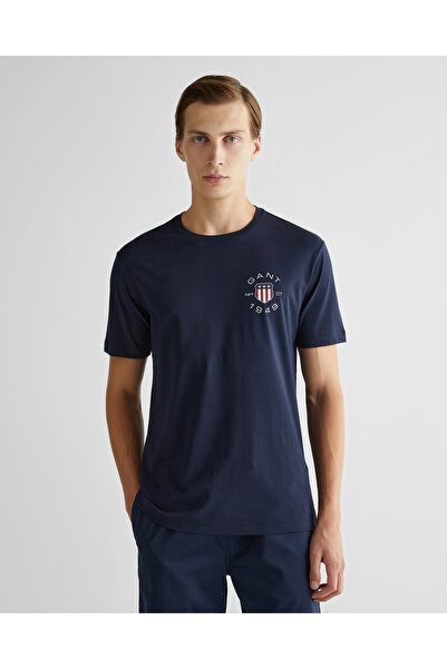 Gant Erkek Lacivert Regular Fit Bisiklet Yaka Logolu T-Shirt