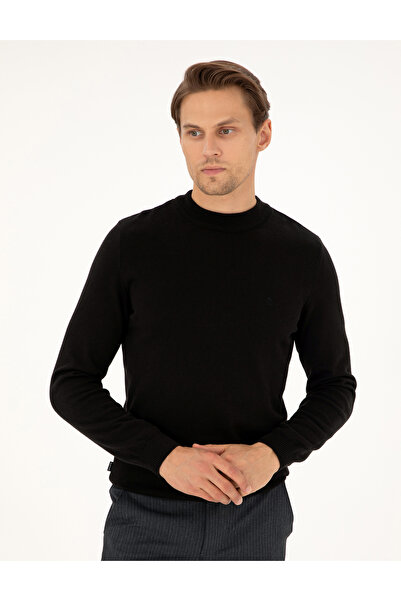Pierre Cardin Black Slim Fit Quarter Collar Basic Knitwear Sweater 50296564-Vr046