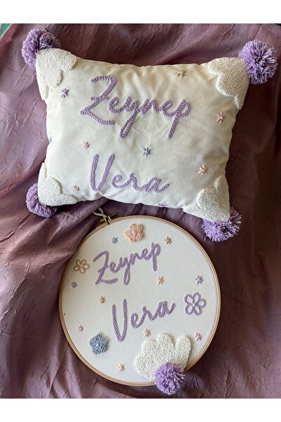 punch passion İsimli Bebek kapı süsü-takı yastığı takımı, punch nakışlı (İÇ D...