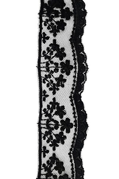 DUAYEN güpür dantel  siyah tül üzeri işleme demet desen 1 metre