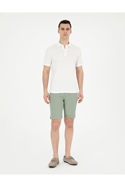 Pierre Cardin Yeşil Slim Fit %100 Keten Beli Lastikli Bağcıklı Dokuma Şort 50285713-VR016