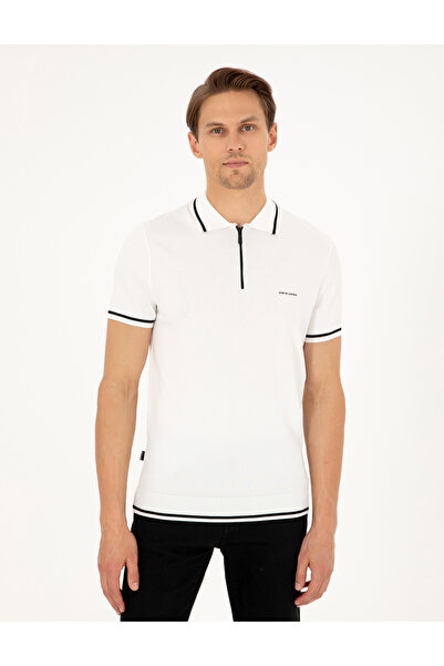Pierre Cardin Ecru Slim Fit Zippered Polo Neck Wool Blended Knitwear T-Shirt ...