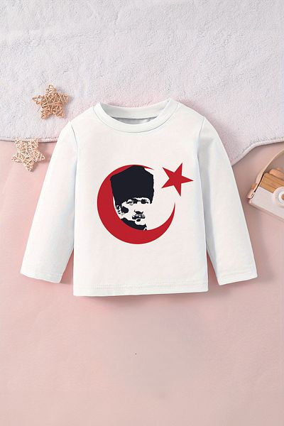 MYADA 23 aprilie 19 mai 10 noiembrie Tricou cu mânecă lungă pentru copii cu imprimeu MoonStar și Ataturk 22556-1