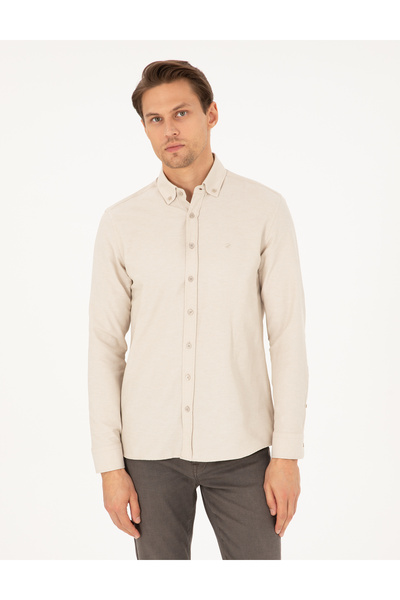 Pierre Cardin Bej Slim Fit Uzun Kollu Gömlek 50297998-VR011