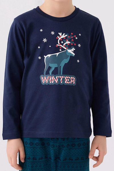 ROLY POLY 3135 Long Sleeve Cotton Boys' Pajama Set Navy Blue