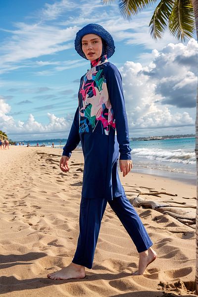 Marina Lycra Navy Blue Full Covered Hijab Swimsuit M2497