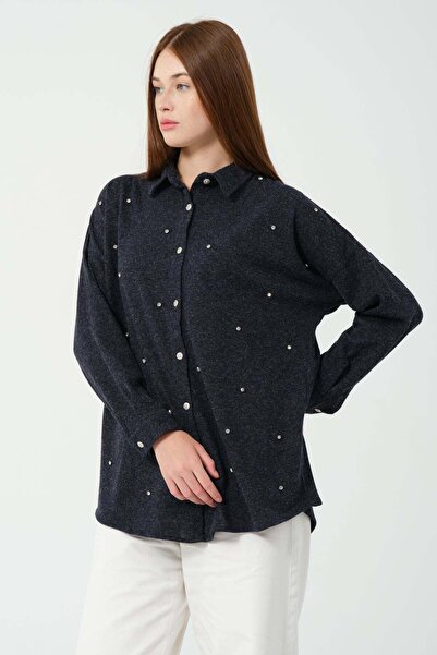 Hatun Atila HatunAtila Пальто з оздобленням з діамантів Oversize Трикотажна сорочка 8699