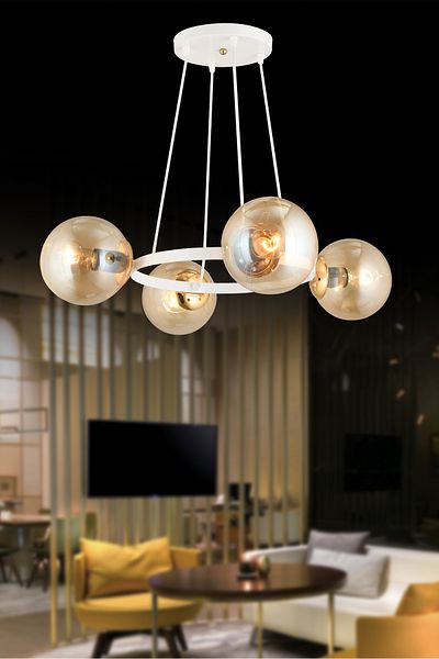 SONSUZ AYDINLATMA&AVİZE Endless White 4-Piece Ring Honey Globe Glass Modern Chandelier