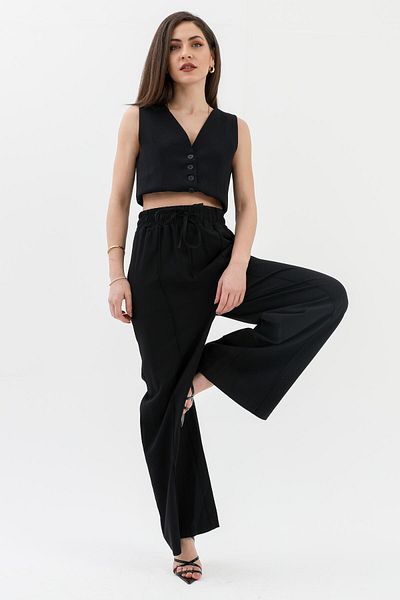 VAPUR TEKSTİL Polyviscose Trousers with Elastic Waist Pockets - Black
