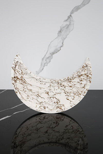 betonmall Mermer Desenli Beton Sunum Tepsisi Hilal Şeklinde Servis Sunum Taba...