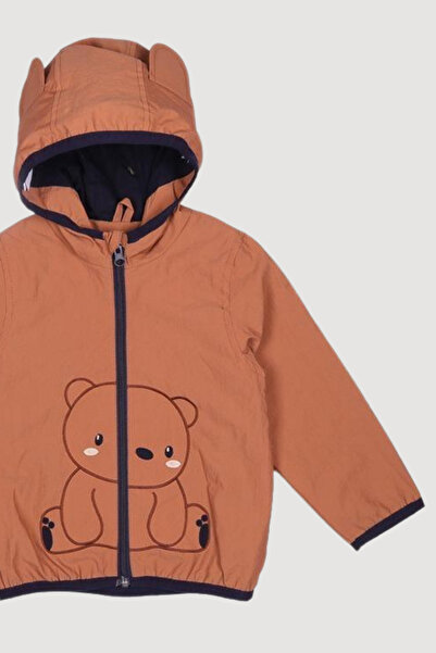 Verscon Teddy Bear Embroidered Hooded Raincoat Lightweight Seasonal Boy's Coat