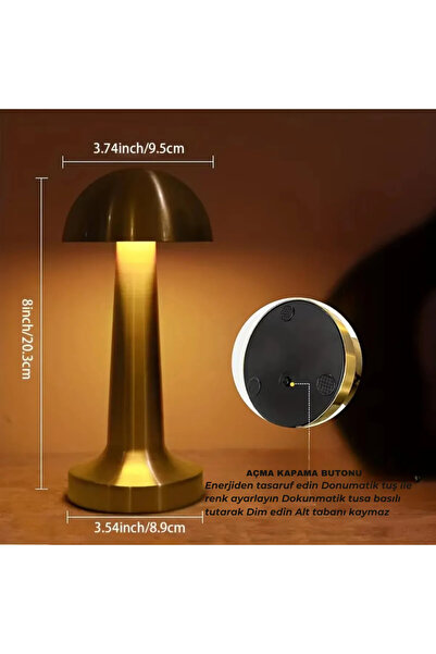 AmberLED Şarj Edilebilir Taşınabilir Masa Lambası - Dokunmatik Aç/Kapa ve Parlaklık Ayarı, 3 Renk Seçeneği