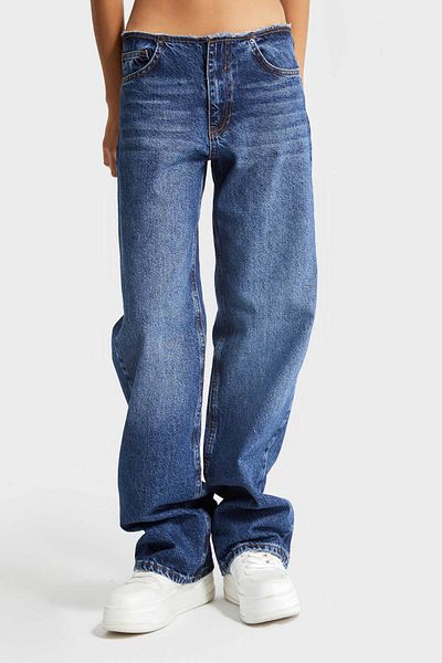 its basic Denim de damă albastru închis - Loose Straight Fit, 100% bumbac