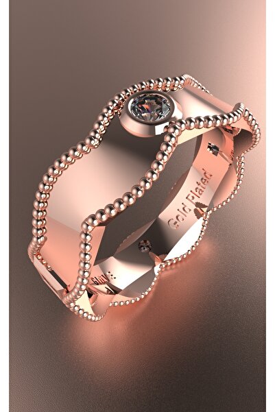 Giove Yuvarlak ve Kare Zirkon Taşlı Rose  925 Gümüş Kadın Yüzük