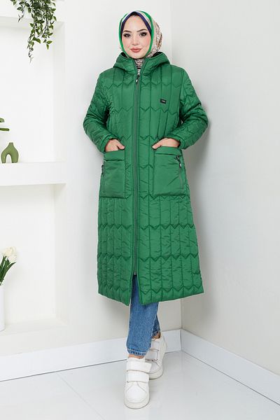 ModaMerve Emerald Quilted Coat 7003ZNR1012-M - Εθνόσημο Λεπτομέρεια