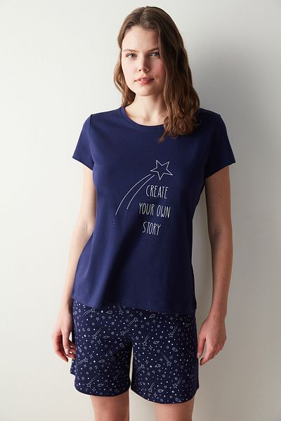 Penti Base Story Navy Blue Pajama Set with Shorts