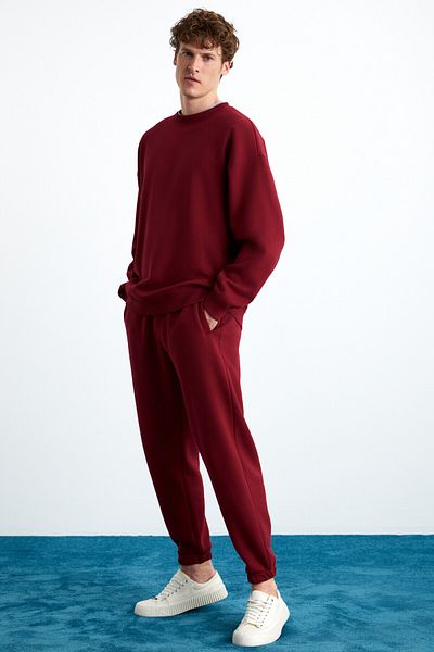 GRIMELANGE Tokyo Ανδρικό Fleece Inside Soft Back Label Λεπτομερές Crew Neck Oversize κόκκινο φούτερ