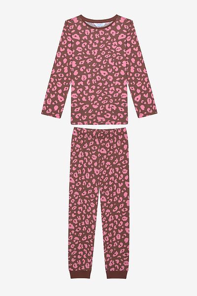 Penti Zweiteiliges, mehrfarbiges Pyjama-Set aus Baumwolle mit Leopardenmuster für Mädchen