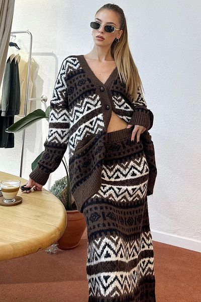 PROTO SUIT Μάλλινη Καφέ Μάξι Φούστα