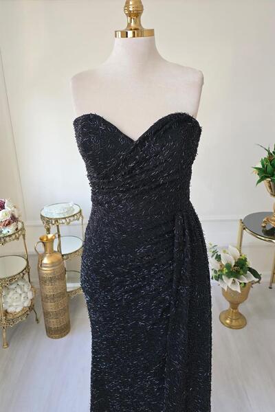 Yonca Moda Evi Siyah Boncuk İşlemeli Abiye 1895