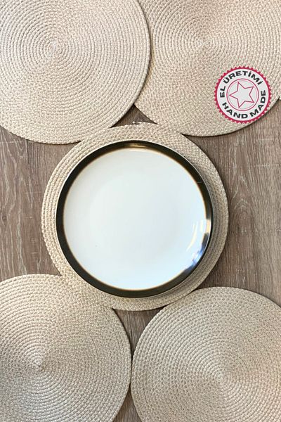 Uretti - Ayşe 4723 Χειροποίητη Σουπλά 6 τεμαχίων - Μπεζ - 32 x 32 cm