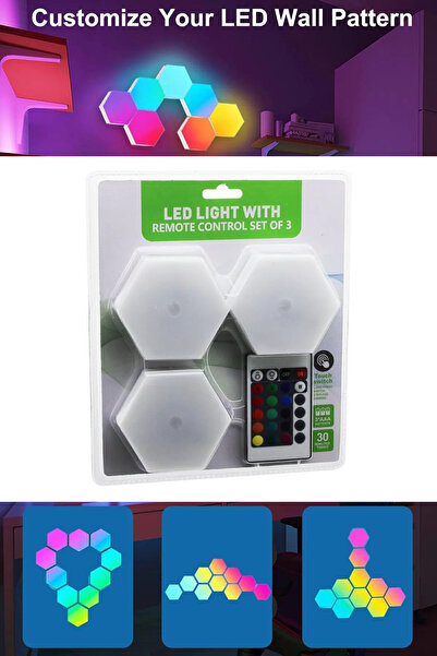 ProowL 3lü Uzaktan Kumandalı RGB LED Paneller, Altıgen LED Duvar Işıkları Oyun Duvar Paneli Dokunmatik