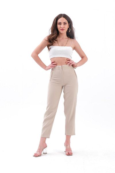 VAPUR High Waist Stone Colored Atlas Trousers
