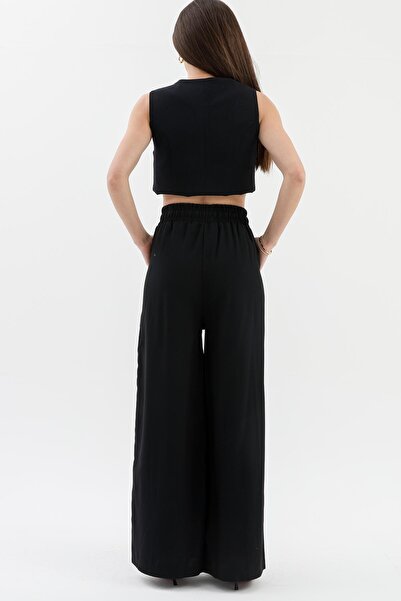 VAPUR TEKSTİL Polyviscose Trousers with Elastic Waist Pockets - Black