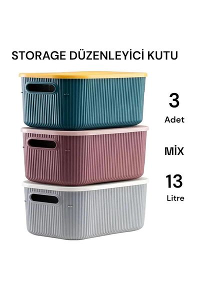 Bayev Съхранение на 3 части 13 Lt Mix Closet Организатор Кутия - Контейнер за съхранение на дрехи за чорапи с капак
