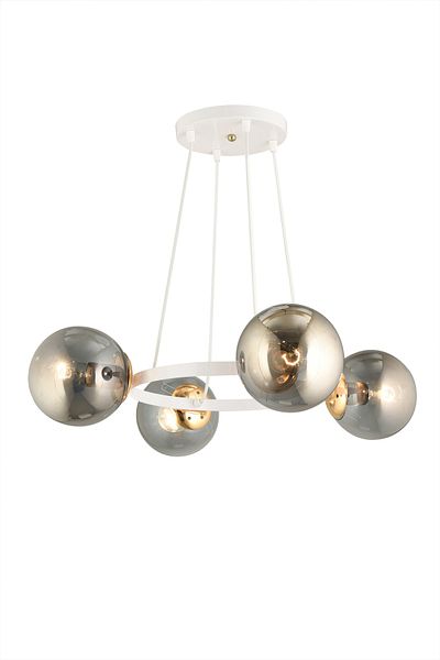 SONSUZ AYDINLATMA&AVİZE Endless White 4-Piece Ring Smoked Globe Glass Modern Chandelier