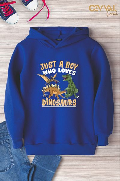 Cevval PULOVER DE COPII OVERSIZE CU GLUGĂ IMPRIMAT DINOZAU