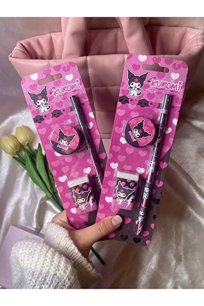 SANRIO Kuromi kırtasiye seti , kurşun kalem , silgi ve kalem açacak 1 paket