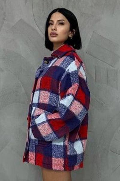Ded COLLECTION Jachetă de damă, cu modele în carouri, din material moale, căptușită supradimensionată