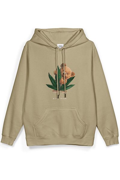 Overoz Μπεζ φούτερ με κουκούλα Teddy Bear με στάμπα πόρτας Oversize H1069