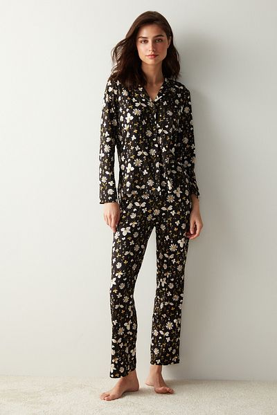 Penti Blossom Dark Shirt Black Pants Pajama Set