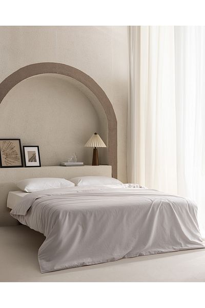 Madame Coco Manon King Size 100% Cotton Ranforce Plain Duvet Cover - Stone