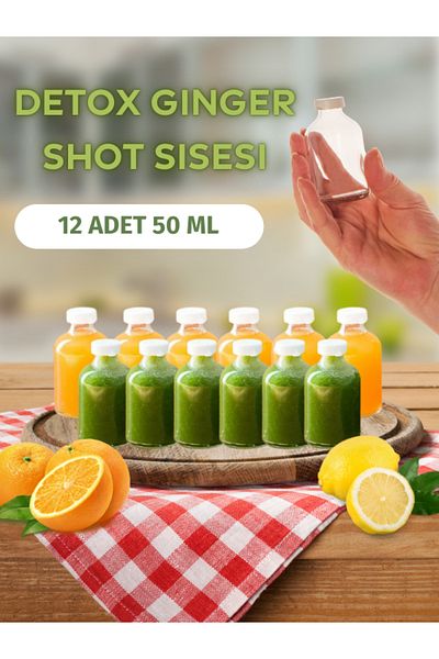 Milea 12 Pieces Ginger Shot Detox Bottle - Multi-Purpose 50ml with Leak-Proof Plastic Lid