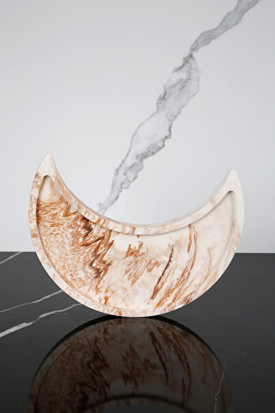 betonmall Mermer Desenli Beton Sunum Tepsisi Hilal Şeklinde Servis Sunum Taba...